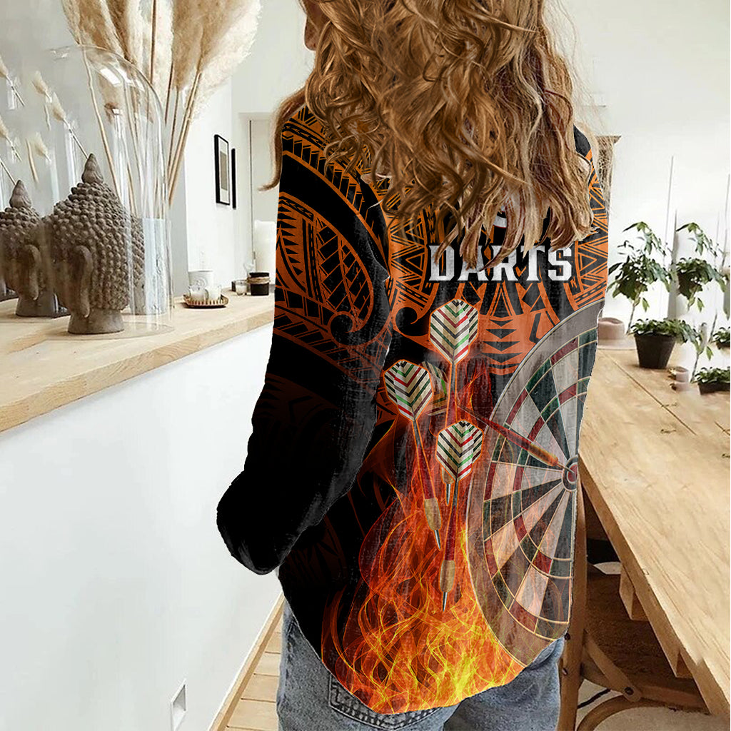 Personalised Polynesian Darts Women Casual Shirt Fire Burning With Tribal Tattoo - Wonder Print Shop