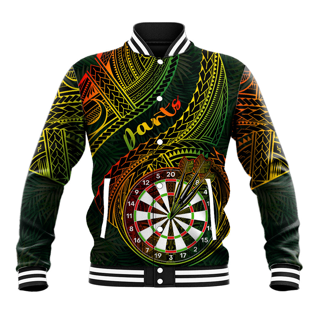 Personalised Polynesian Darts Baseball Jacket Dart Lovers Tribal Pattern Mix Tropical Leaves - Wonder Print Shop