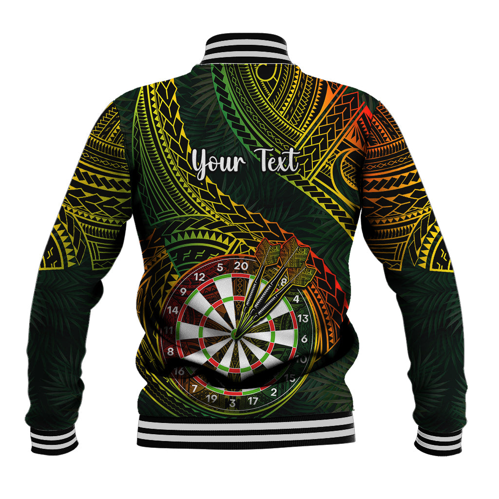 Personalised Polynesian Darts Baseball Jacket Dart Lovers Tribal Pattern Mix Tropical Leaves - Wonder Print Shop