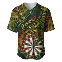 Personalised Polynesian Darts Baseball Jersey Dart Lovers Tribal Pattern Mix Tropical Leaves - Wonder Print Shop