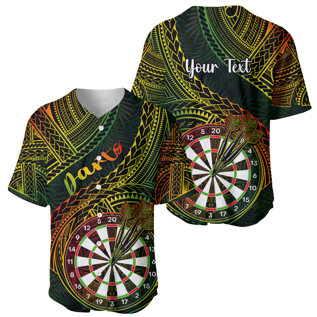 Personalised Polynesian Darts Baseball Jersey Dart Lovers Tribal Pattern Mix Tropical Leaves - Wonder Print Shop