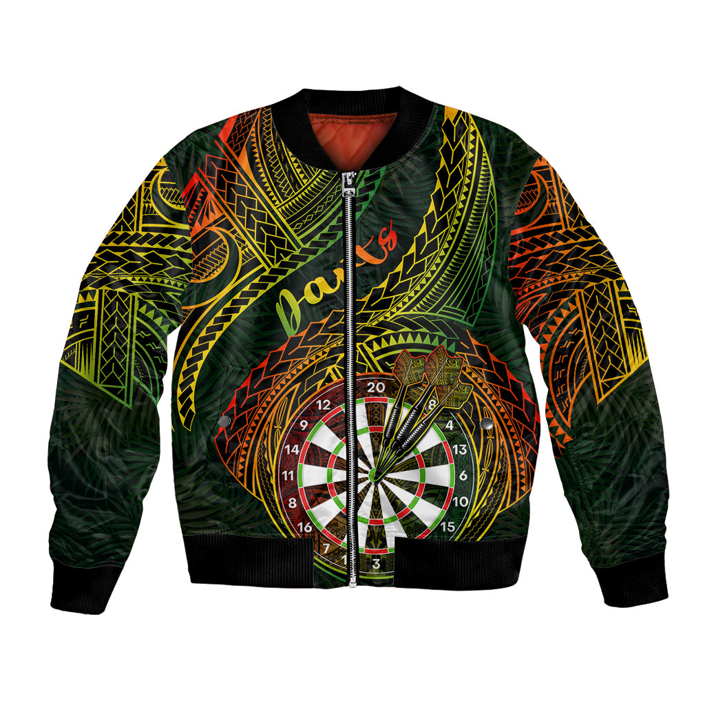 Personalised Polynesian Darts Bomber Jacket Dart Lovers Tribal Pattern Mix Tropical Leaves - Wonder Print Shop