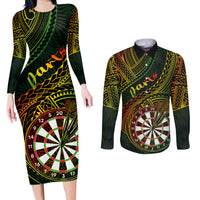 Personalised Polynesian Darts Couples Matching Long Sleeve Bodycon Dress and Long Sleeve Button Shirts Dart Lovers Tribal Pattern Mix Tropical Leaves - Wonder Print Shop