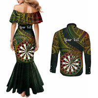 personalised-polynesian-darts-couples-matching-mermaid-dress-and-long-sleeve-button-shirts-dart-lovers-tribal-pattern-mix-tropical-leaves
