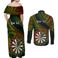 Personalised Polynesian Darts Couples Matching Off Shoulder Maxi Dress and Long Sleeve Button Shirts Dart Lovers Tribal Pattern Mix Tropical Leaves - Wonder Print Shop