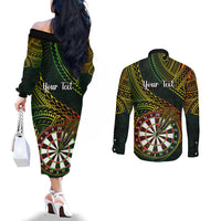 personalised-polynesian-darts-couples-matching-off-the-shoulder-long-sleeve-dress-and-long-sleeve-button-shirts-dart-lovers-tribal-pattern-mix-tropical-leaves