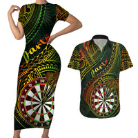Personalised Polynesian Darts Couples Matching Short Sleeve Bodycon Dress and Hawaiian Shirt Dart Lovers Tribal Pattern Mix Tropical Leaves - Wonder Print Shop