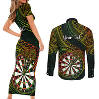 Personalised Polynesian Darts Couples Matching Short Sleeve Bodycon Dress and Long Sleeve Button Shirts Dart Lovers Tribal Pattern Mix Tropical Leaves - Wonder Print Shop