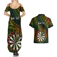 Personalised Polynesian Darts Couples Matching Summer Maxi Dress and Hawaiian Shirt Dart Lovers Tribal Pattern Mix Tropical Leaves - Wonder Print Shop