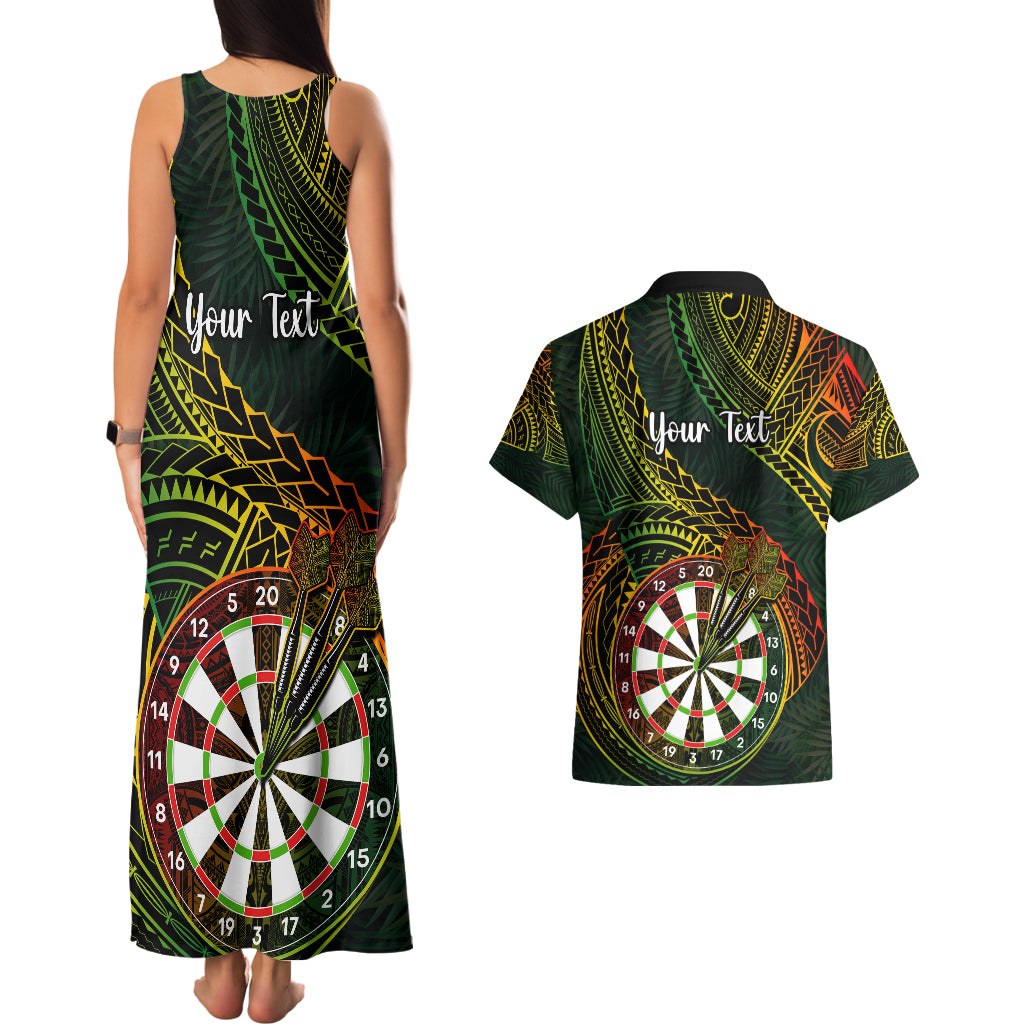 Personalised Polynesian Darts Couples Matching Tank Maxi Dress and Hawaiian Shirt Dart Lovers Tribal Pattern Mix Tropical Leaves - Wonder Print Shop