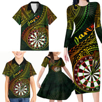 Personalised Polynesian Darts Family Matching Long Sleeve Bodycon Dress and Hawaiian Shirt Dart Lovers Tribal Pattern Mix Tropical Leaves - Wonder Print Shop