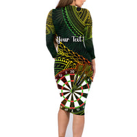 Personalised Polynesian Darts Family Matching Long Sleeve Bodycon Dress and Hawaiian Shirt Dart Lovers Tribal Pattern Mix Tropical Leaves - Wonder Print Shop