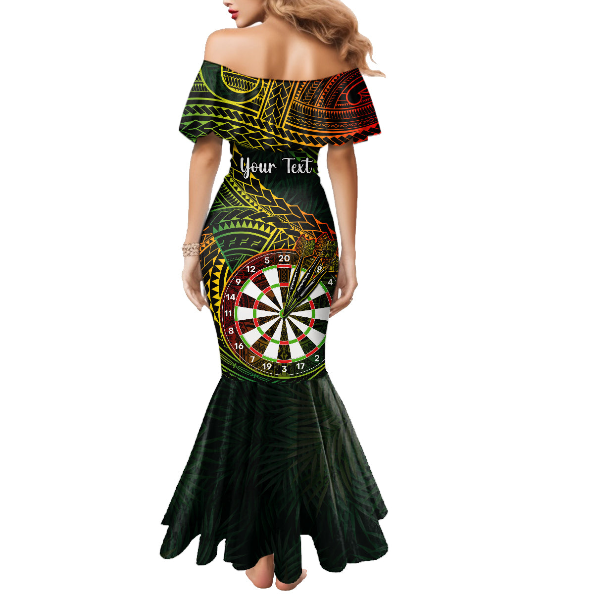 Personalised Polynesian Darts Family Matching Mermaid Dress and Hawaiian Shirt Dart Lovers Tribal Pattern Mix Tropical Leaves - Wonder Print Shop