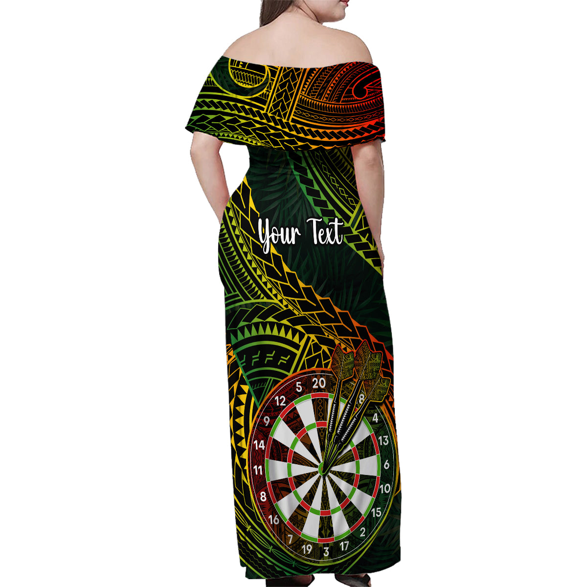 Personalised Polynesian Darts Family Matching Off Shoulder Maxi Dress and Hawaiian Shirt Dart Lovers Tribal Pattern Mix Tropical Leaves - Wonder Print Shop