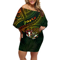 Personalised Polynesian Darts Family Matching Off Shoulder Short Dress and Hawaiian Shirt Dart Lovers Tribal Pattern Mix Tropical Leaves - Wonder Print Shop