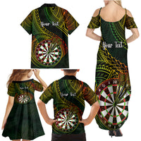 Personalised Polynesian Darts Family Matching Summer Maxi Dress and Hawaiian Shirt Dart Lovers Tribal Pattern Mix Tropical Leaves - Wonder Print Shop