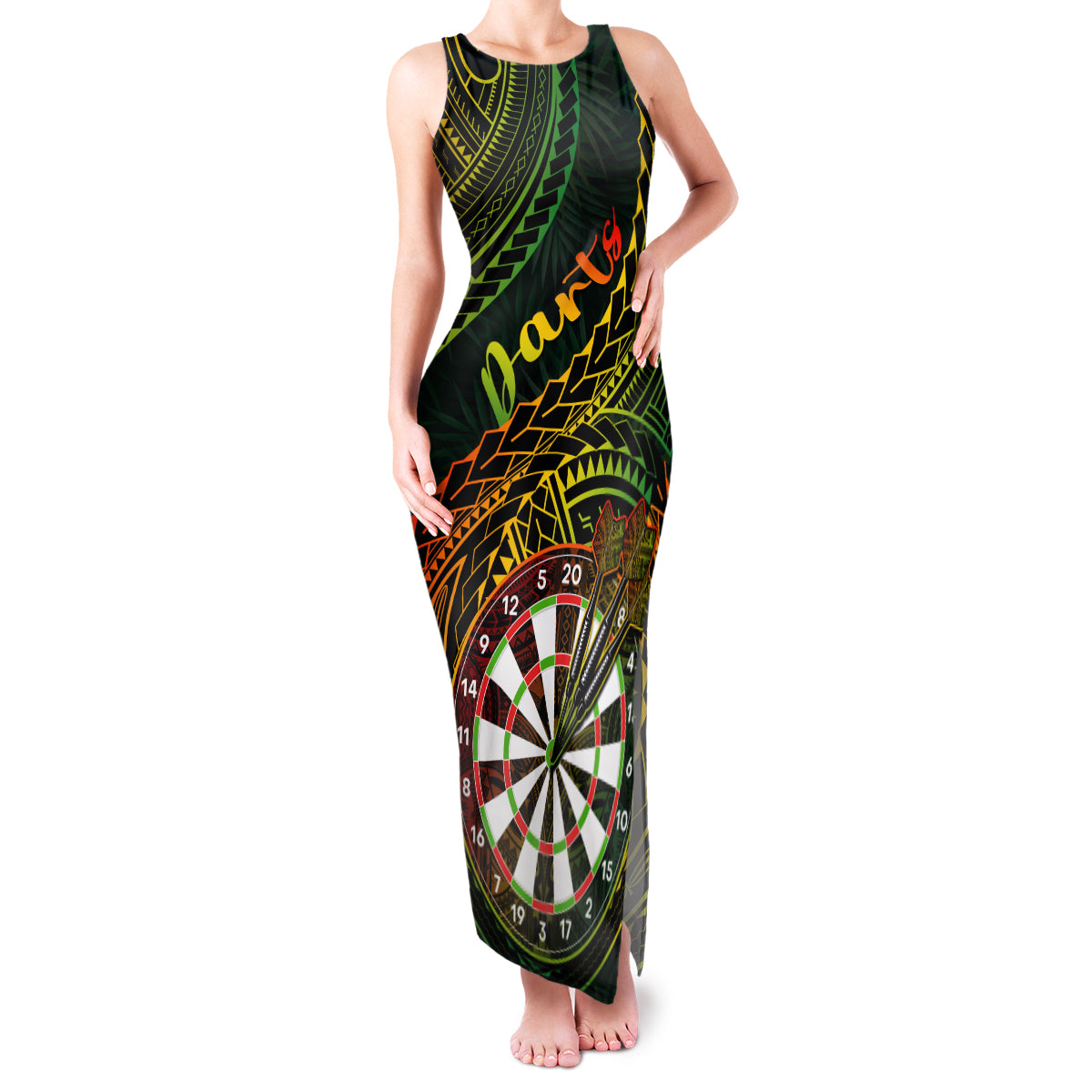 Personalised Polynesian Darts Family Matching Tank Maxi Dress and Hawaiian Shirt Dart Lovers Tribal Pattern Mix Tropical Leaves - Wonder Print Shop