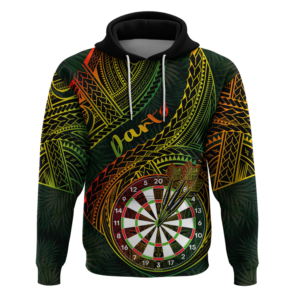 Personalised Polynesian Darts Hoodie Dart Lovers Tribal Pattern Mix Tropical Leaves - Wonder Print Shop