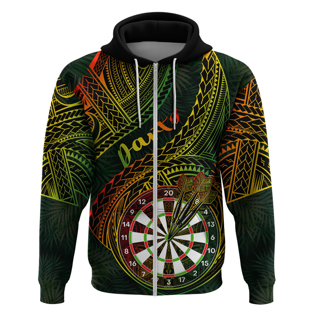 Personalised Polynesian Darts Hoodie Dart Lovers Tribal Pattern Mix Tropical Leaves - Wonder Print Shop
