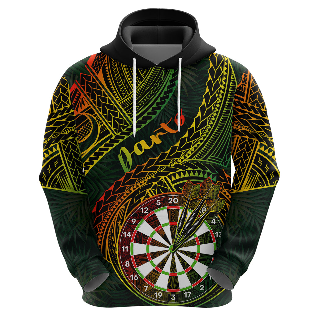Personalised Polynesian Darts Hoodie Dart Lovers Tribal Pattern Mix Tropical Leaves - Wonder Print Shop