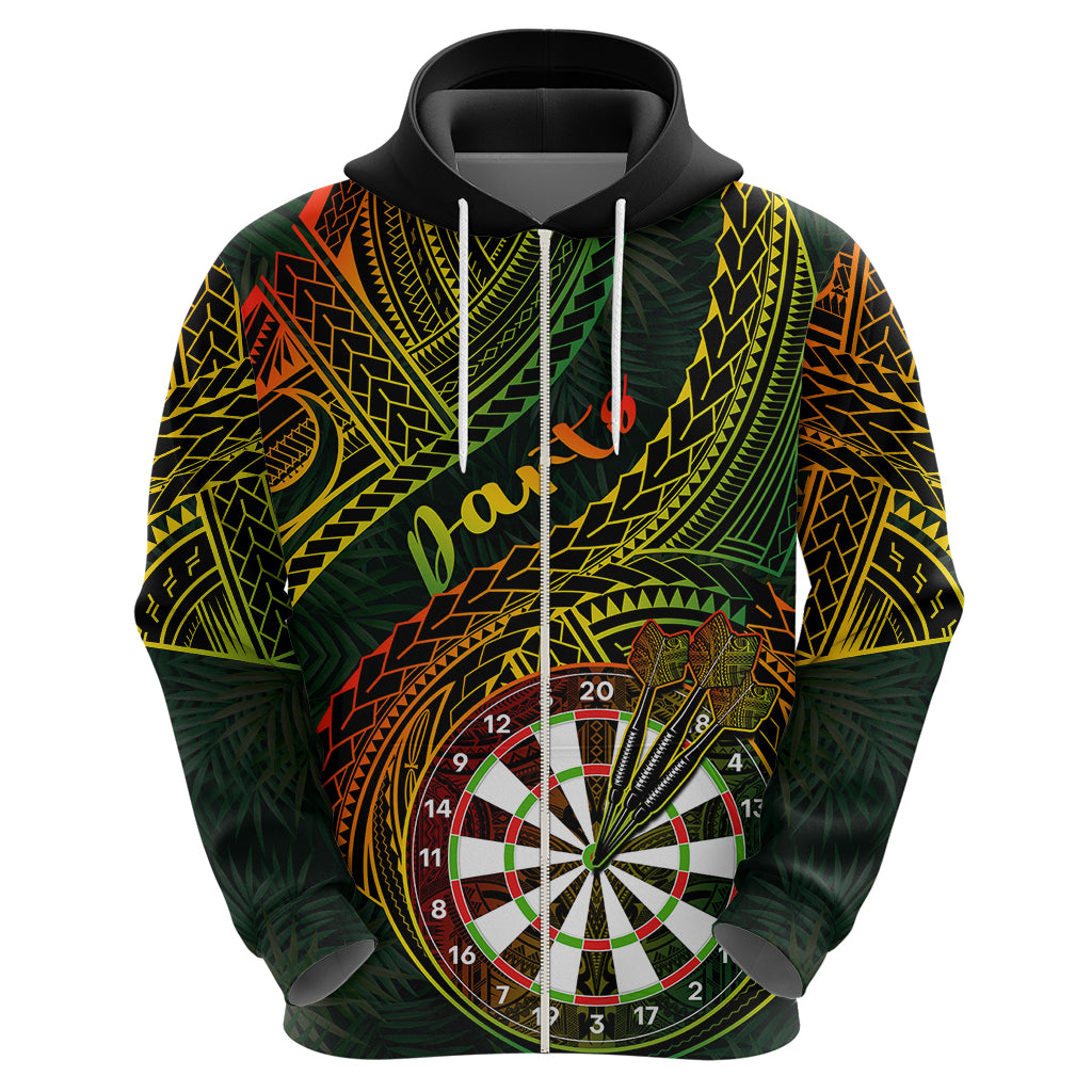 Personalised Polynesian Darts Hoodie Dart Lovers Tribal Pattern Mix Tropical Leaves - Wonder Print Shop