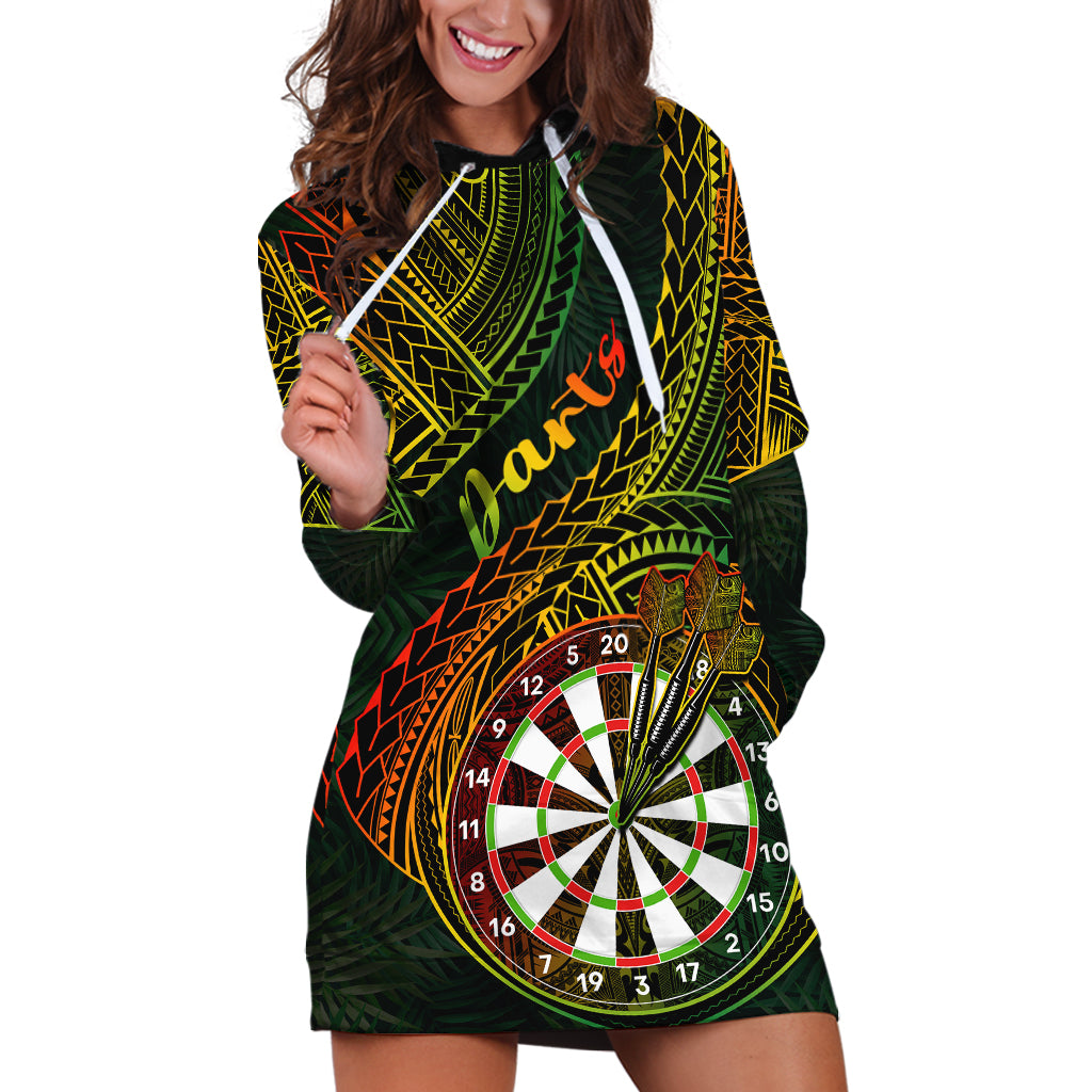 Personalised Polynesian Darts Hoodie Dress Dart Lovers Tribal Pattern Mix Tropical Leaves - Wonder Print Shop