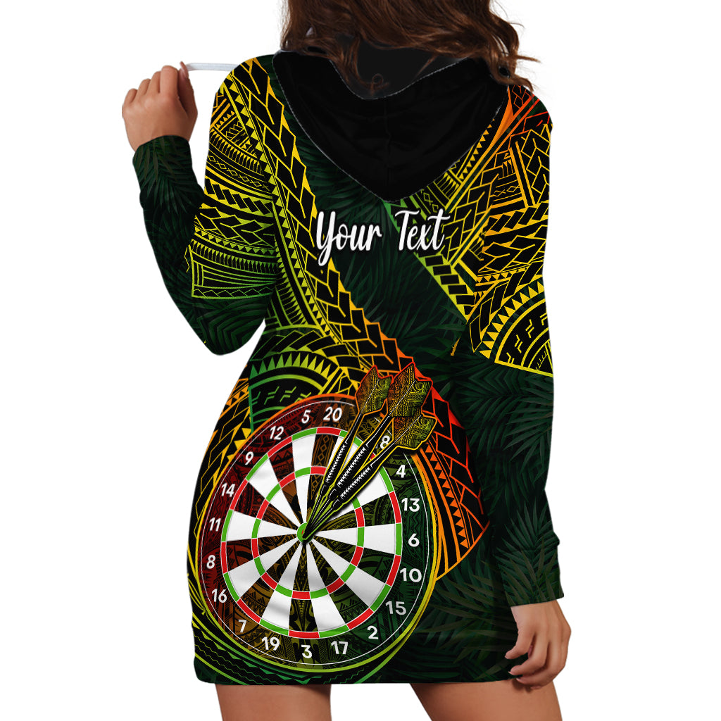 Personalised Polynesian Darts Hoodie Dress Dart Lovers Tribal Pattern Mix Tropical Leaves - Wonder Print Shop
