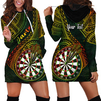 Personalised Polynesian Darts Hoodie Dress Dart Lovers Tribal Pattern Mix Tropical Leaves - Wonder Print Shop