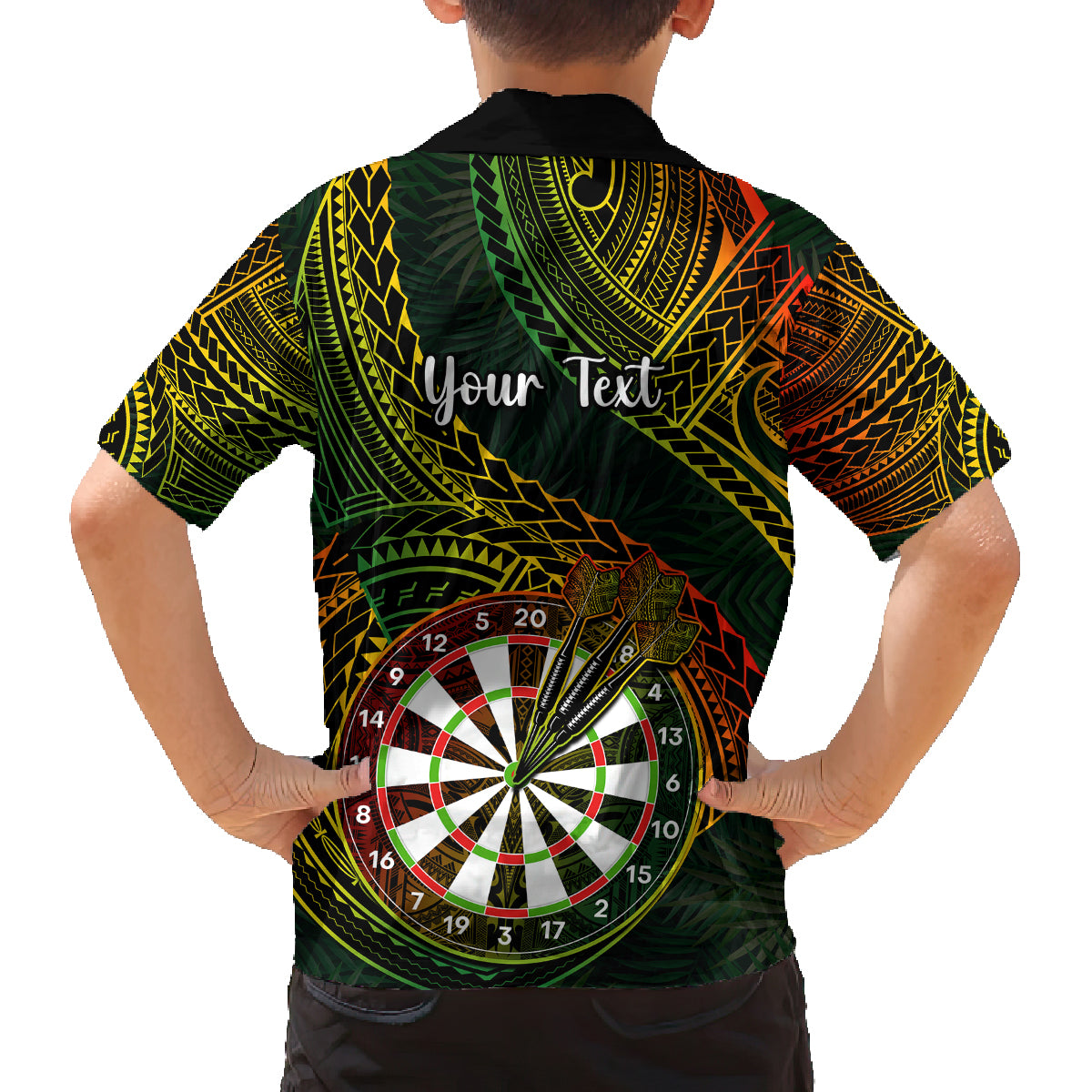 Personalised Polynesian Darts Kid Hawaiian Shirt Dart Lovers Tribal Pattern Mix Tropical Leaves - Wonder Print Shop
