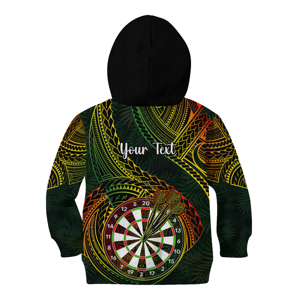 Personalised Polynesian Darts Kid Hoodie Dart Lovers Tribal Pattern Mix Tropical Leaves - Wonder Print Shop
