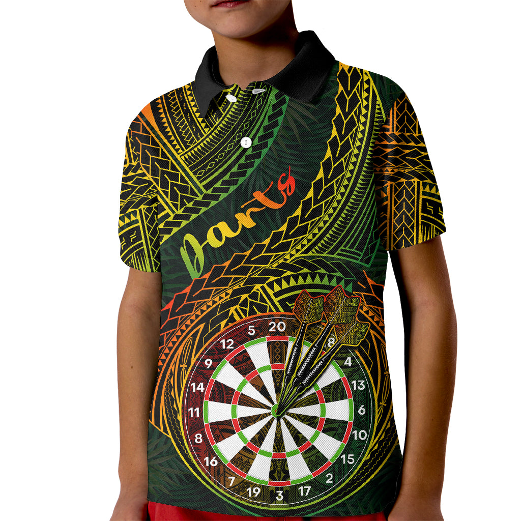 Personalised Polynesian Darts Kid Polo Shirt Dart Lovers Tribal Pattern Mix Tropical Leaves - Wonder Print Shop