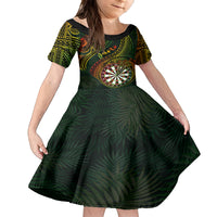 Personalised Polynesian Darts Kid Short Sleeve Dress Dart Lovers Tribal Pattern Mix Tropical Leaves - Wonder Print Shop
