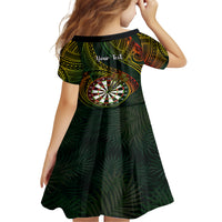 Personalised Polynesian Darts Kid Short Sleeve Dress Dart Lovers Tribal Pattern Mix Tropical Leaves - Wonder Print Shop