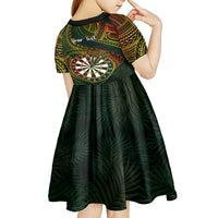 Personalised Polynesian Darts Kid Short Sleeve Dress Dart Lovers Tribal Pattern Mix Tropical Leaves - Wonder Print Shop