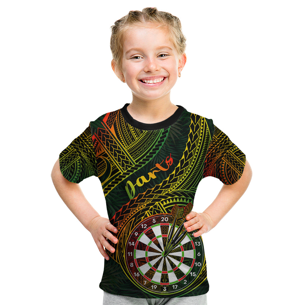 Personalised Polynesian Darts Kid T Shirt Dart Lovers Tribal Pattern Mix Tropical Leaves - Wonder Print Shop