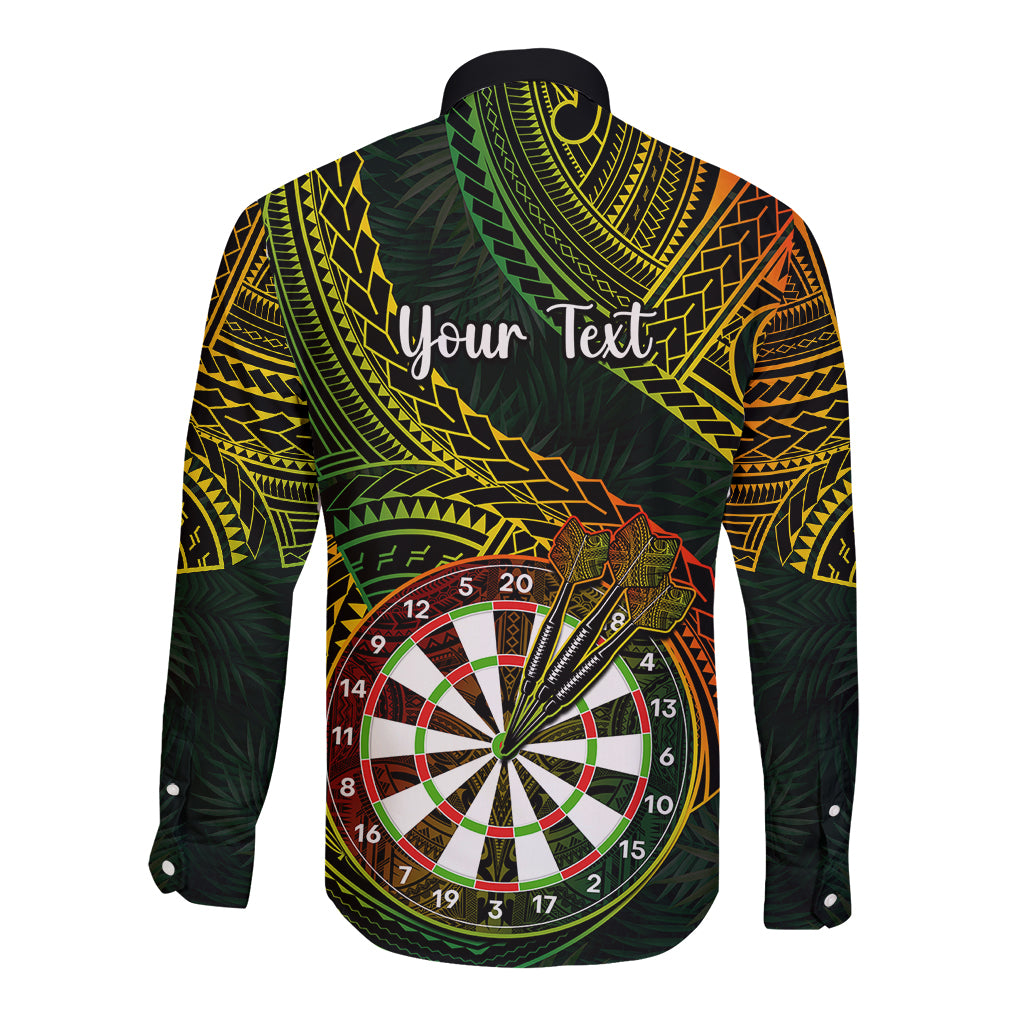 Personalised Polynesian Darts Long Sleeve Button Shirt Dart Lovers Tribal Pattern Mix Tropical Leaves - Wonder Print Shop