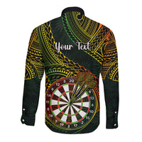 Personalised Polynesian Darts Long Sleeve Button Shirt Dart Lovers Tribal Pattern Mix Tropical Leaves - Wonder Print Shop