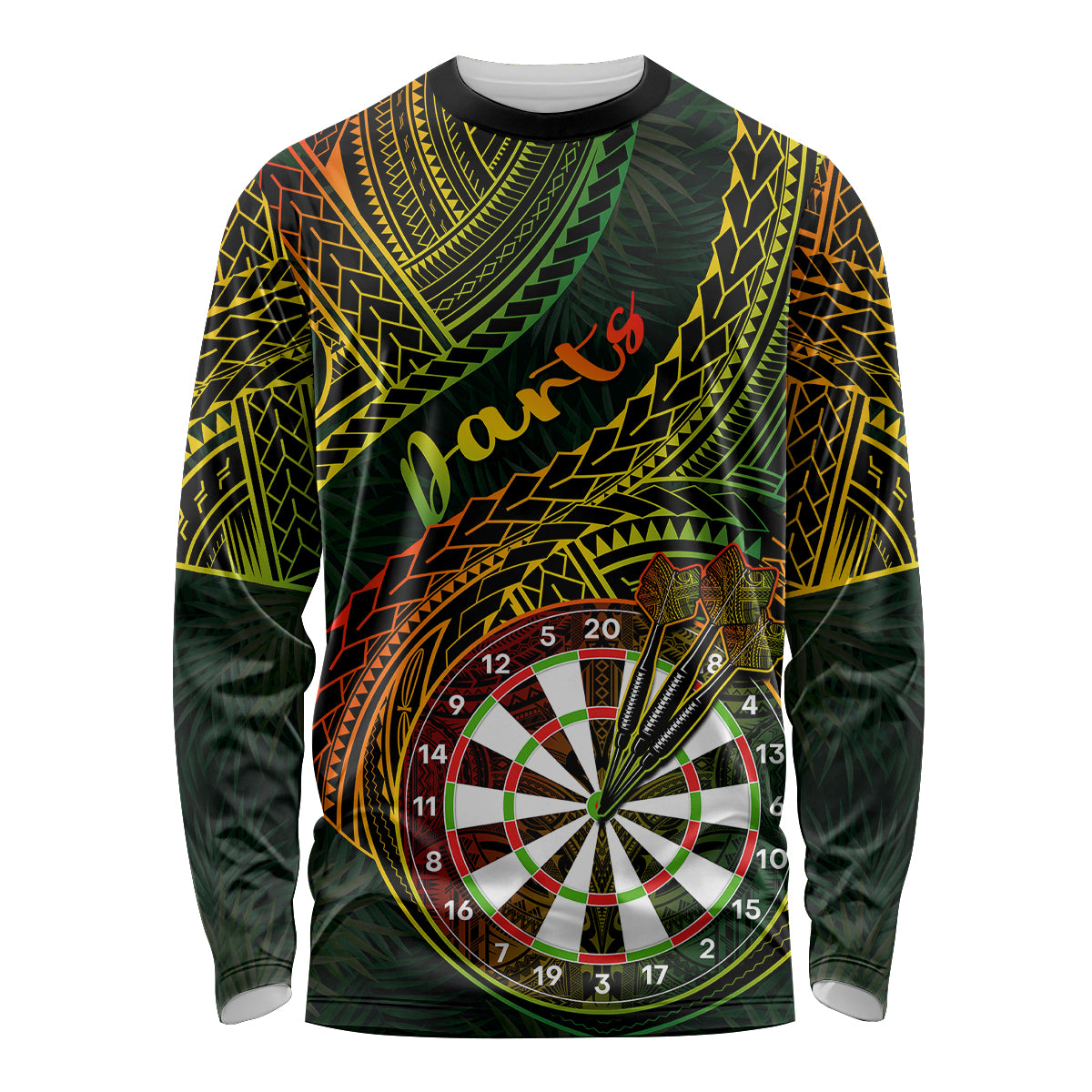 Personalised Polynesian Darts Long Sleeve Shirt Dart Lovers Tribal Pattern Mix Tropical Leaves - Wonder Print Shop