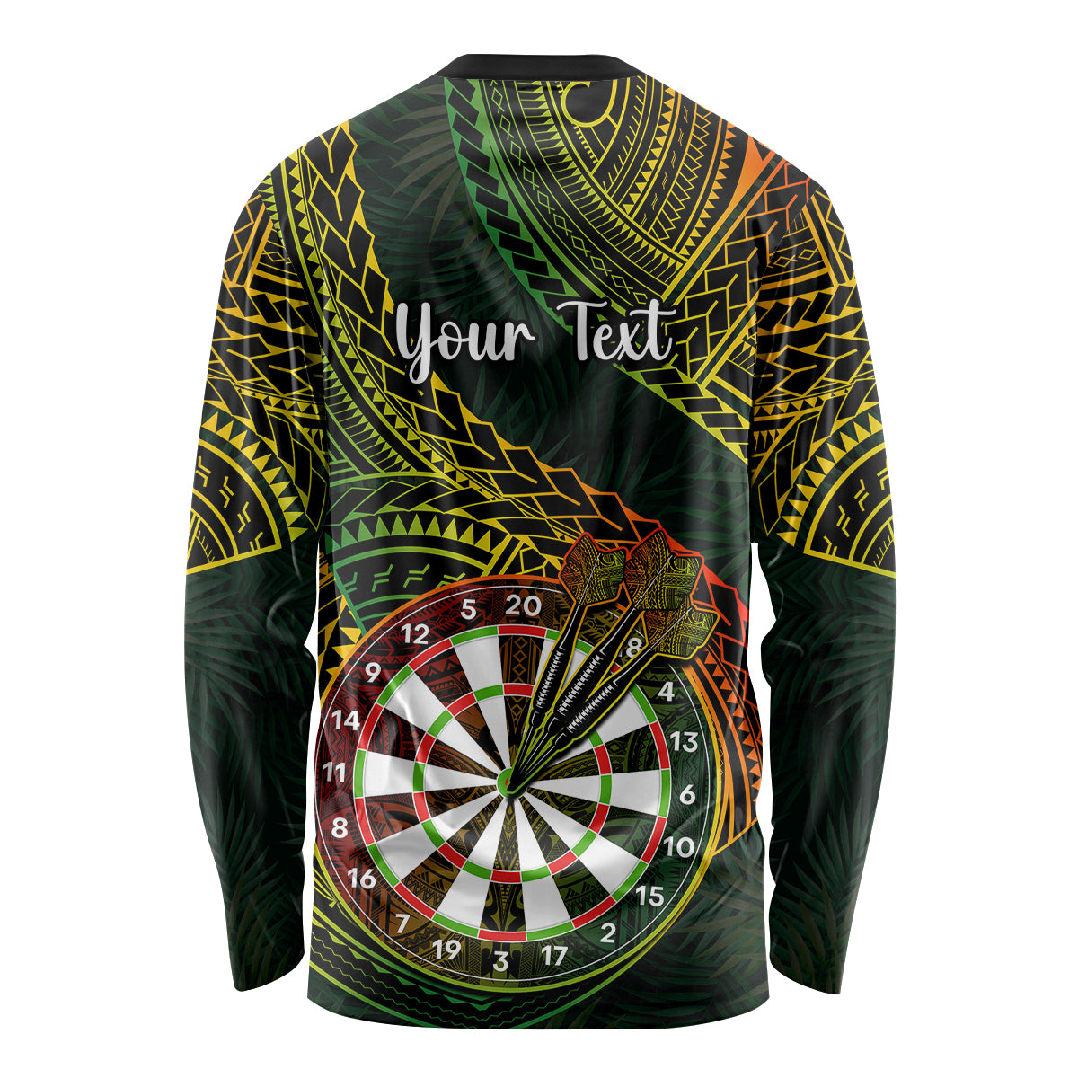 Personalised Polynesian Darts Long Sleeve Shirt Dart Lovers Tribal Pattern Mix Tropical Leaves - Wonder Print Shop