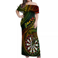 Personalised Polynesian Darts Off Shoulder Maxi Dress Dart Lovers Tribal Pattern Mix Tropical Leaves - Wonder Print Shop