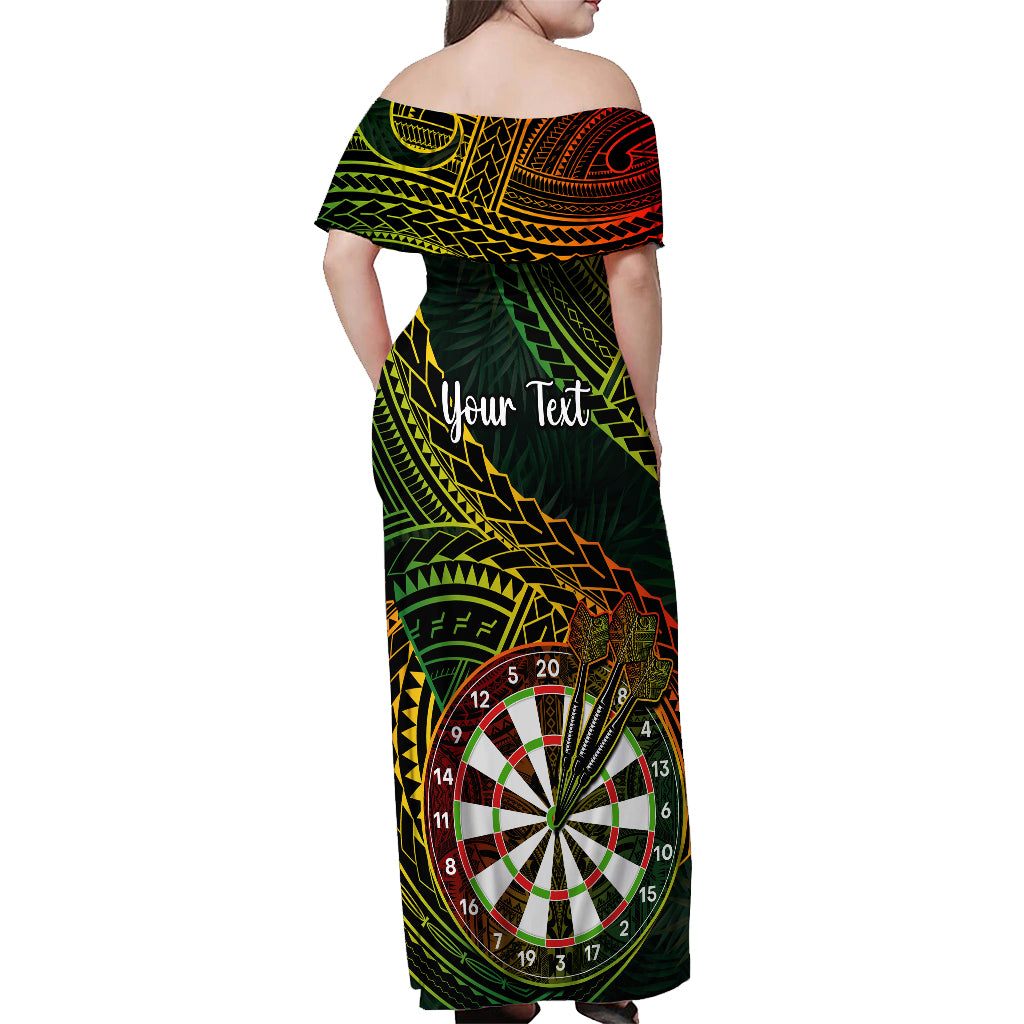 Personalised Polynesian Darts Off Shoulder Maxi Dress Dart Lovers Tribal Pattern Mix Tropical Leaves - Wonder Print Shop