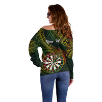 Personalised Polynesian Darts Off Shoulder Sweater Dart Lovers Tribal Pattern Mix Tropical Leaves - Wonder Print Shop