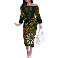 Personalised Polynesian Darts Off The Shoulder Long Sleeve Dress Dart Lovers Tribal Pattern Mix Tropical Leaves - Wonder Print Shop