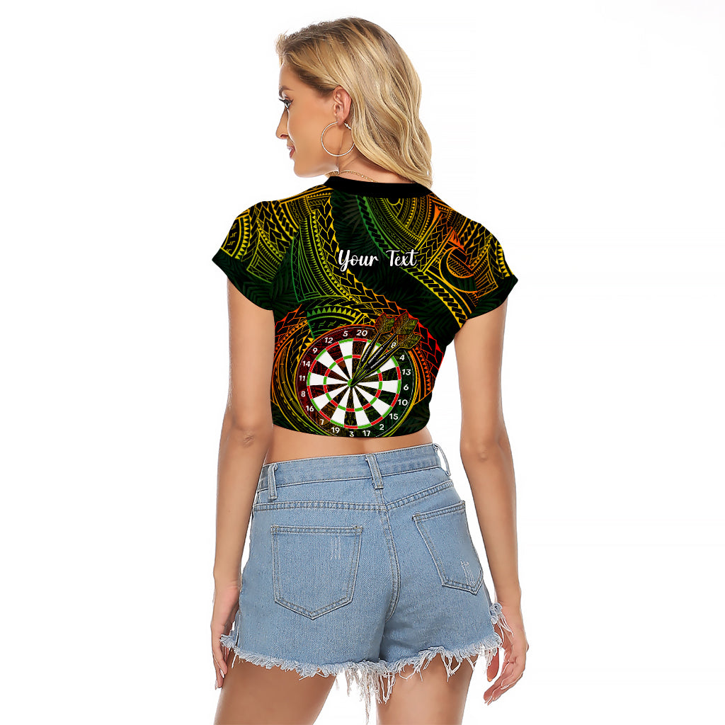 Personalised Polynesian Darts Raglan Cropped T Shirt Dart Lovers Tribal Pattern Mix Tropical Leaves - Wonder Print Shop