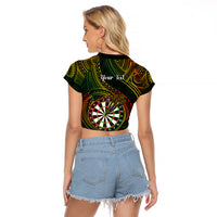 Personalised Polynesian Darts Raglan Cropped T Shirt Dart Lovers Tribal Pattern Mix Tropical Leaves - Wonder Print Shop