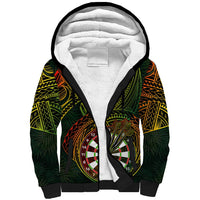 Personalised Polynesian Darts Sherpa Hoodie Dart Lovers Tribal Pattern Mix Tropical Leaves - Wonder Print Shop