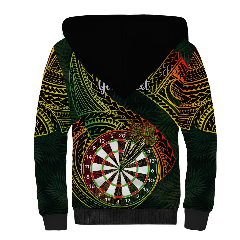Personalised Polynesian Darts Sherpa Hoodie Dart Lovers Tribal Pattern Mix Tropical Leaves - Wonder Print Shop
