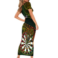 Personalised Polynesian Darts Short Sleeve Bodycon Dress Dart Lovers Tribal Pattern Mix Tropical Leaves - Wonder Print Shop
