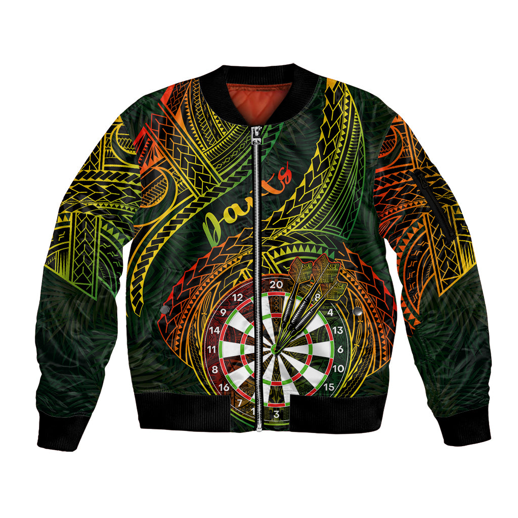 Personalised Polynesian Darts Sleeve Zip Bomber Jacket Dart Lovers Tribal Pattern Mix Tropical Leaves - Wonder Print Shop