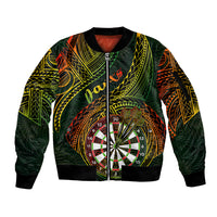 Personalised Polynesian Darts Sleeve Zip Bomber Jacket Dart Lovers Tribal Pattern Mix Tropical Leaves - Wonder Print Shop